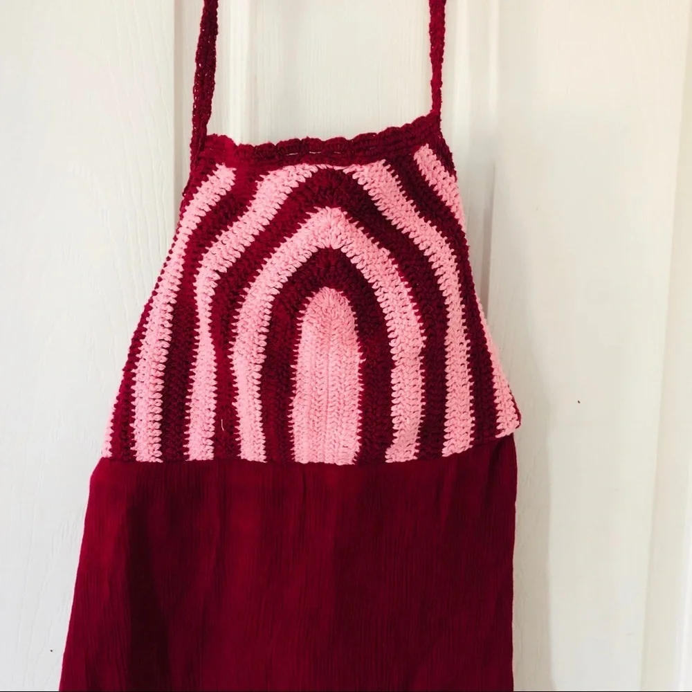 NWOT justice embroidered crochet knit striped handkerchief halter top SZ 14 18